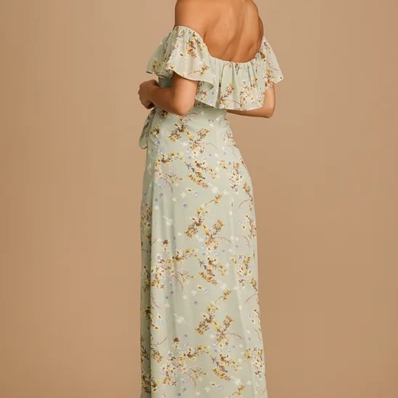 Amazing Moment Mint Green Floral Off-Shoulder Dress - Picture 3 of 5